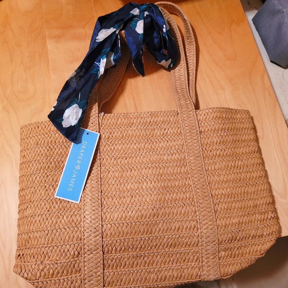 Draper James Straw Bag with Floral Scarf NWT